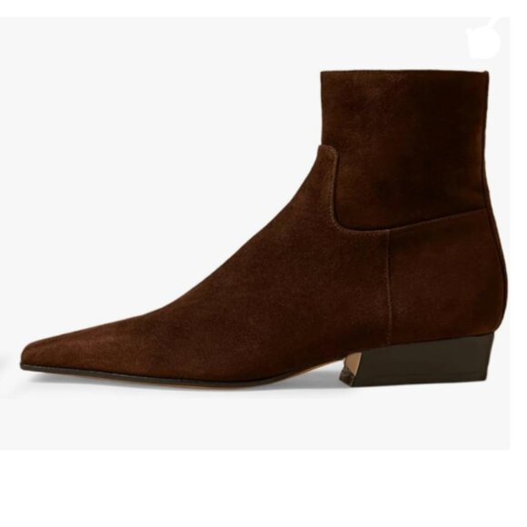 FOWT Dark Brown Square Toe Side Zipper Ankle Boot Block Low Heel Dress Shoes - Picture 1 of 8